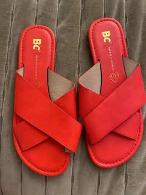 BC Red Crisscross Slide Sandals for Women
